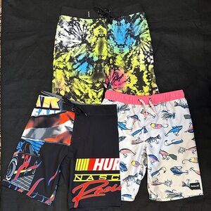 Hurley Boys Swim Trunks Lot - all size 10 / 25 / M - NASCAR, tie dye, lures